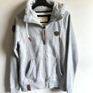 Naketano The Poets Choice Hoodie Womens Large Gray Full Zip Jacket Casual